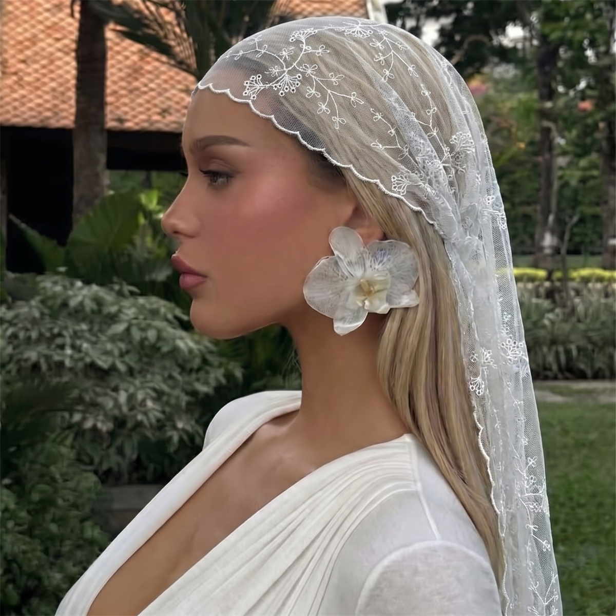 White Floral Lace Mesh Headsca - đánh giá và giá Head Wrap Turban
